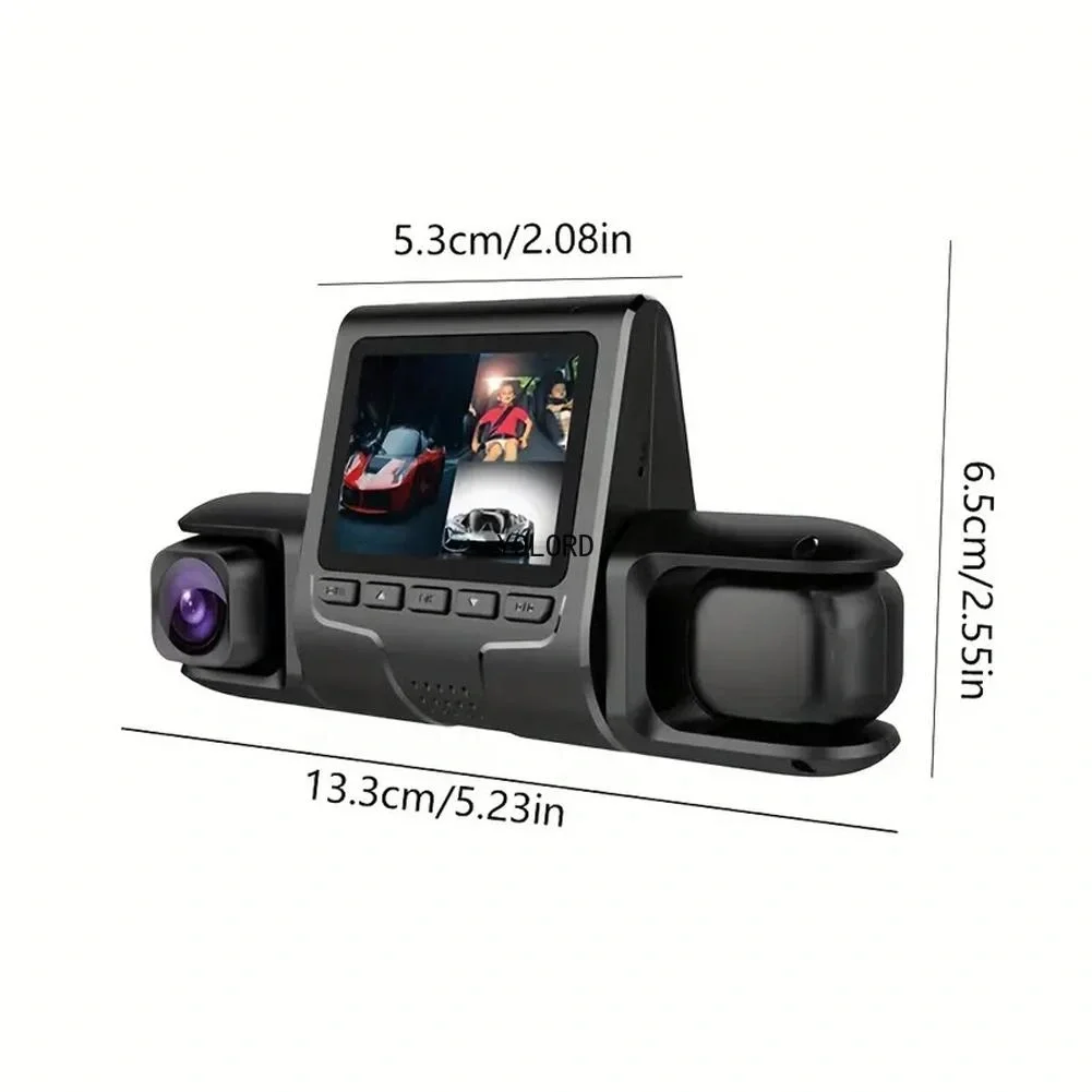 1080P Üçlü Lens Araba Dash Cam Dashcam Ön İç & Arka HD Araba DVR 120 ° Açı Döngü Kaydı Yerçekimi Sensörü
