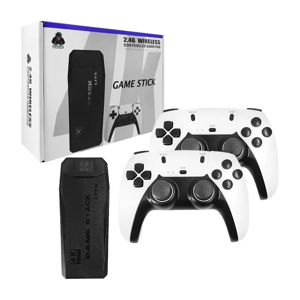 4K Game Tv Stick Android Tv Wifi Kablosuz Çift Kol Game Stick 64GB Hafıza Atari