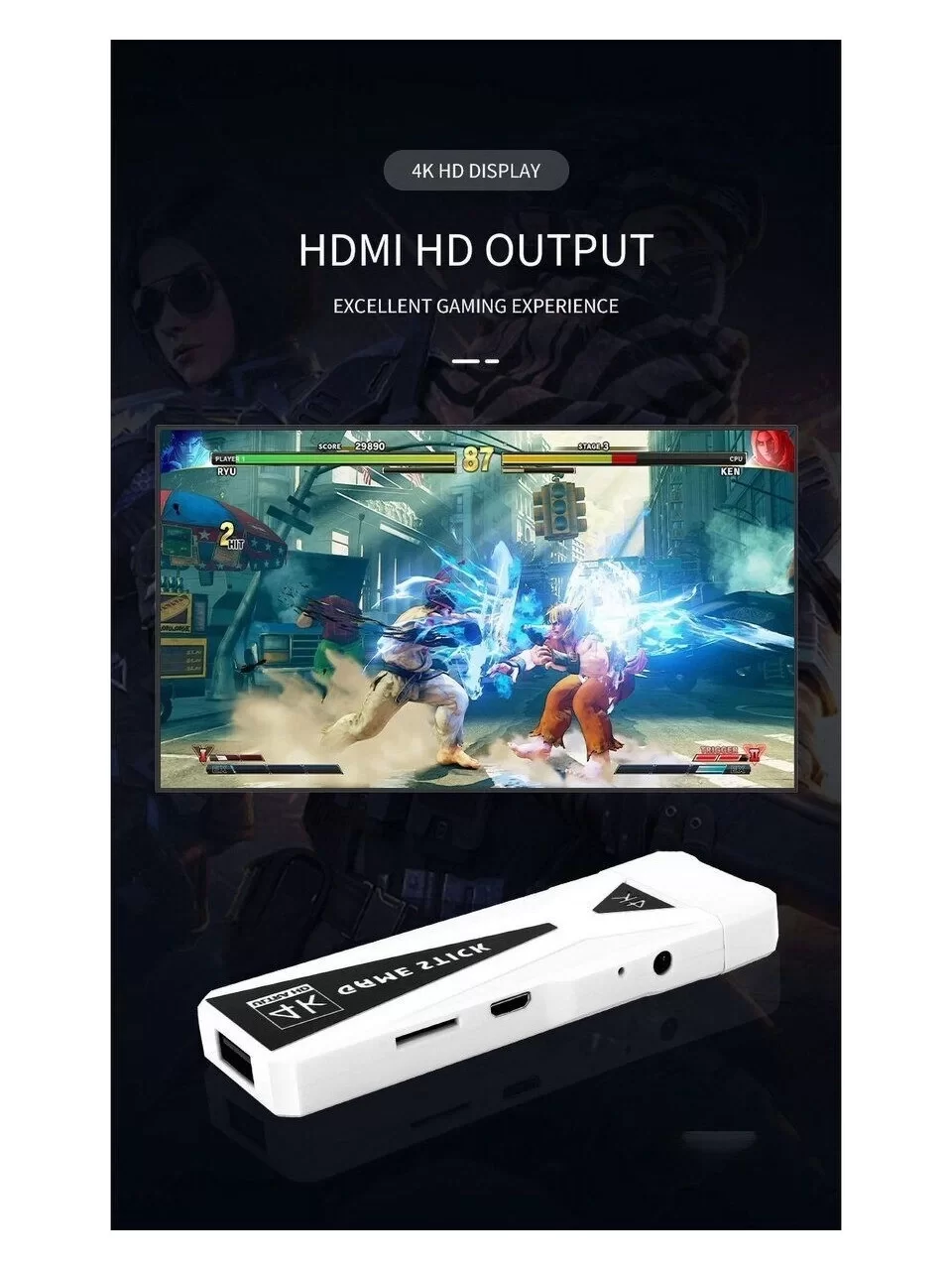4K Game Tv Stick Android Tv Wifi Kablosuz Çift Kol Game Stick 64GB Hafıza Atari