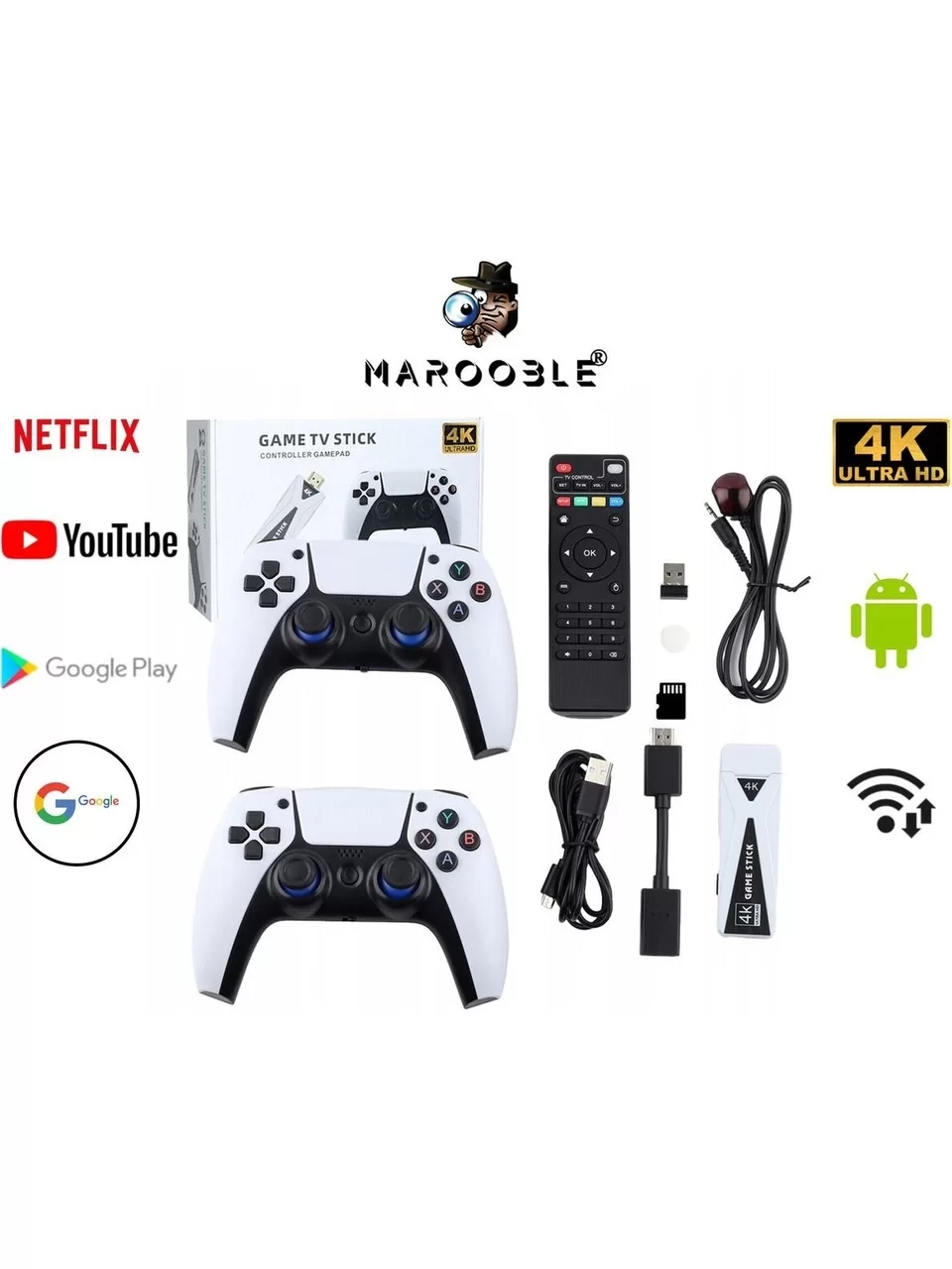 4K Game Tv Stick Android Tv Wifi Kablosuz Çift Kol Game Stick 64GB Hafıza Atari