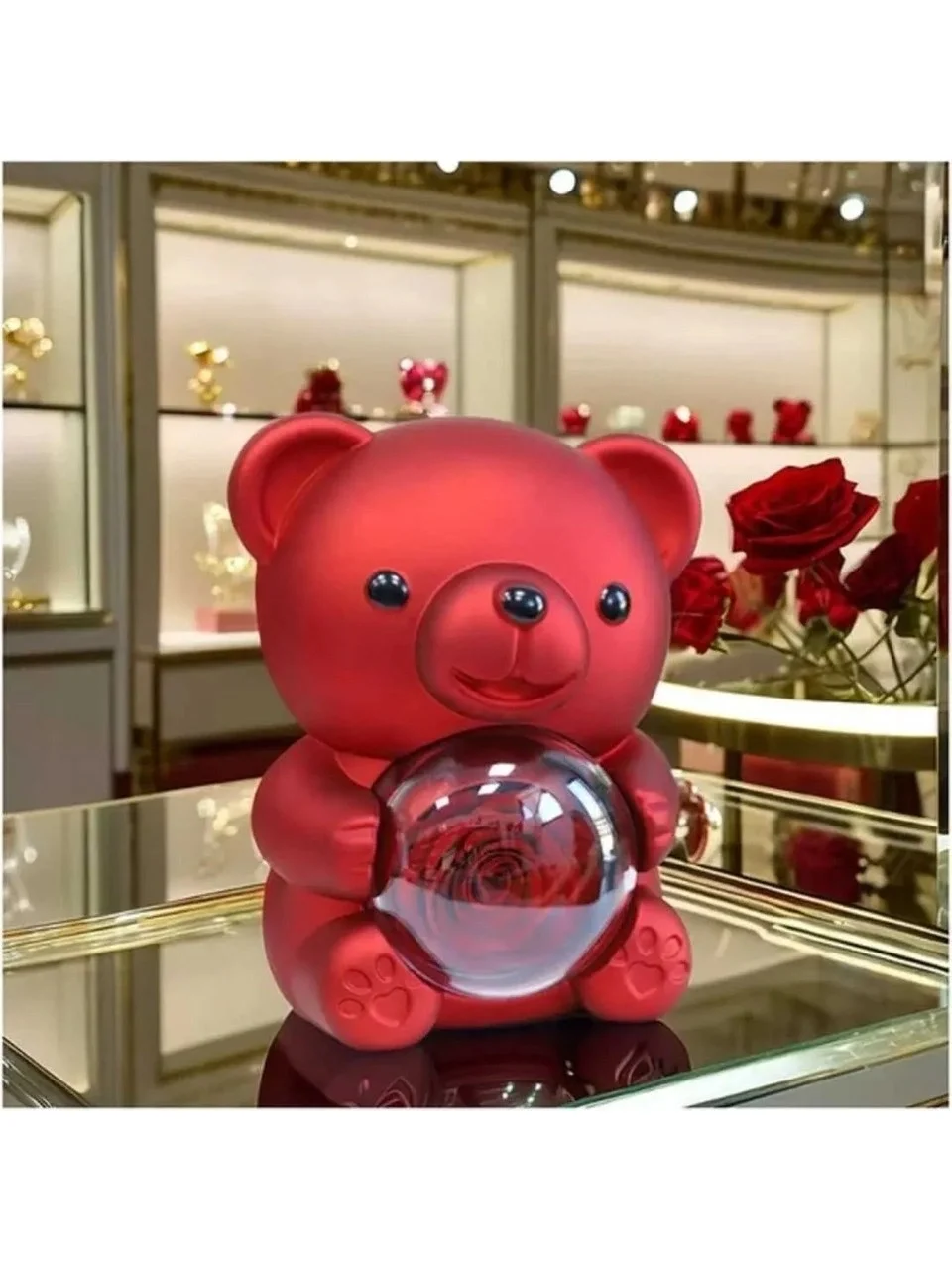 Sevimli Ayıcık Güllü Takı Kutusu Kırmızı