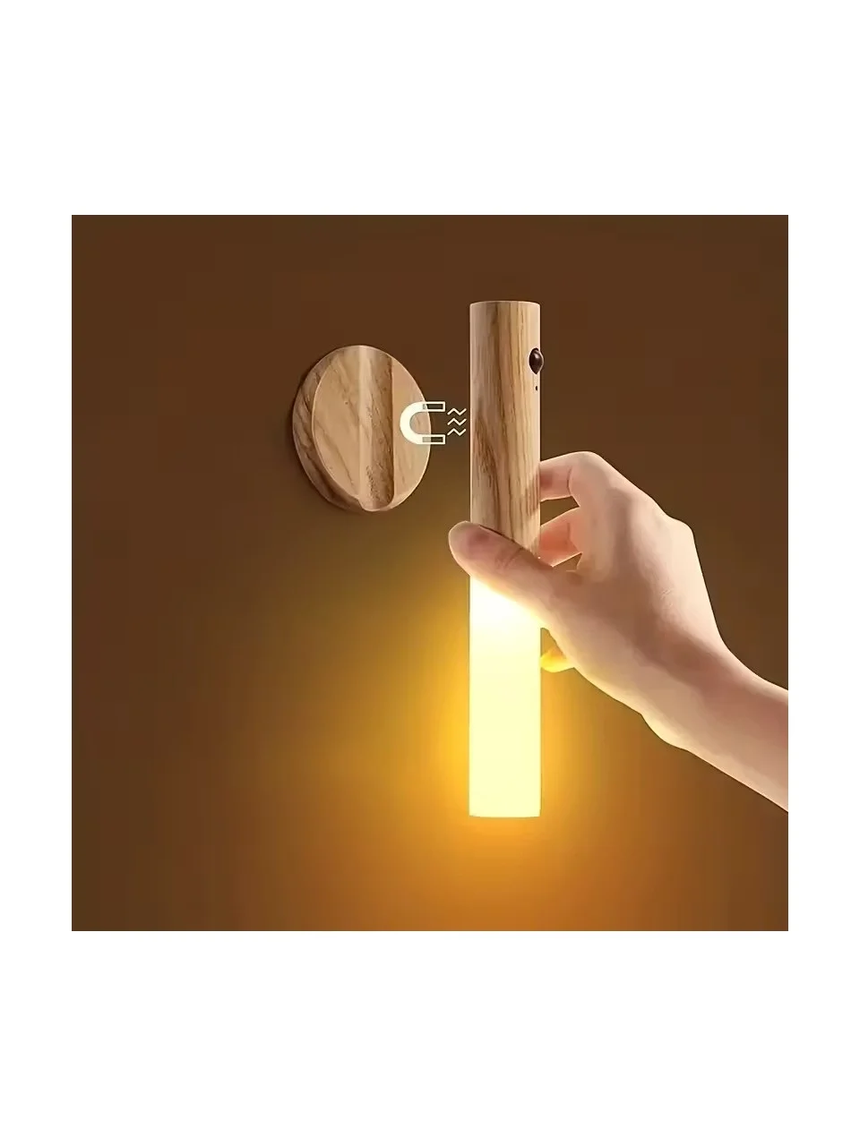 Sensörlü Usb Şarjlı Mıknatıslı Taşınabilir Duvar Aplik Masa Lambası Ahşap Görünümlü Gün Işığı