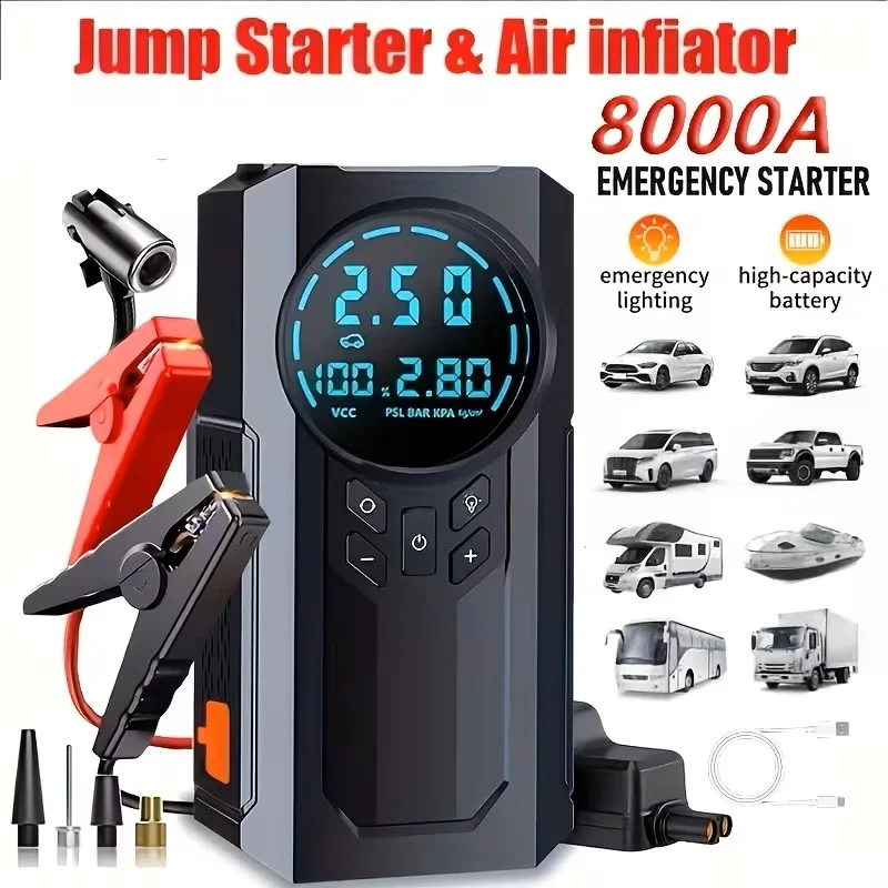 4in1 Lastik Şişirici Akü Takviyesi Powerbank Led Işık Oto Akü