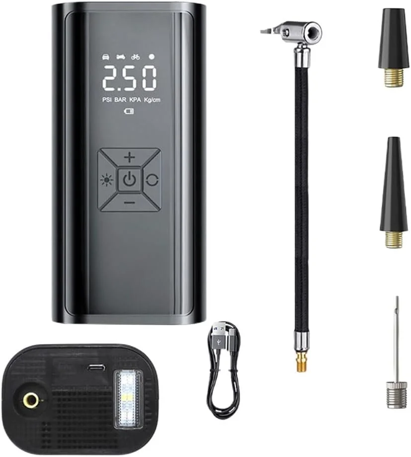 Hava Pompası & Powerbank | 150 Psı Ultra Basınç, Led Işıklı, Lcd Ekranlı, 4000mah Taşınabilir Şarjlı Kompresör