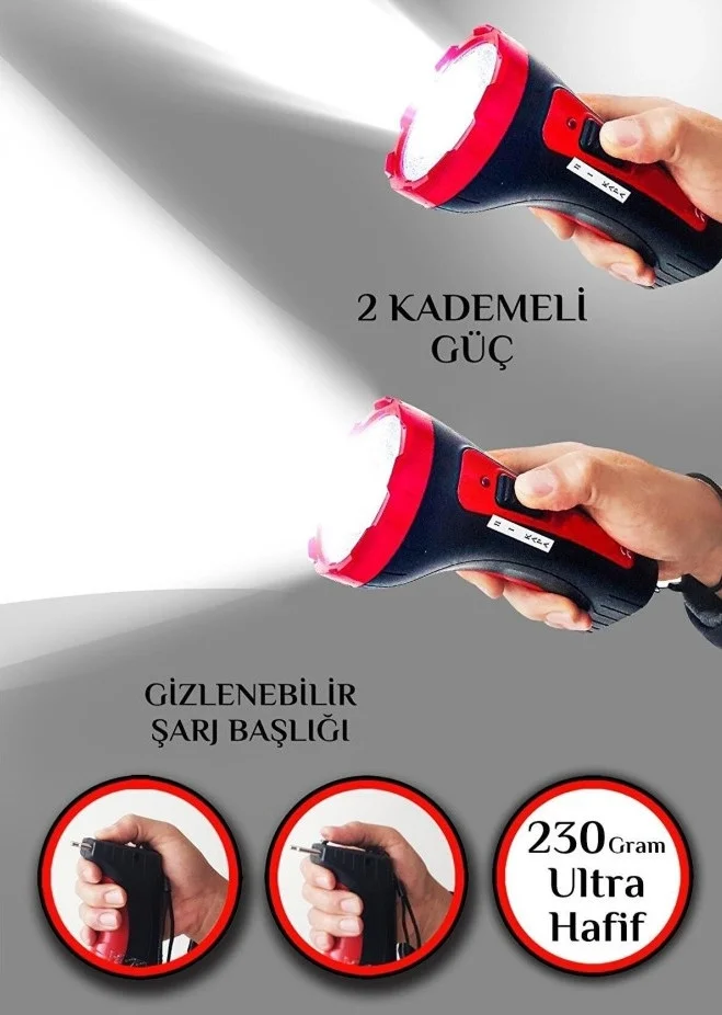 İtalyano Şarjlı 10w Projektör Led El Feneri 2 Mod Aydınlatmalı Uzun Menzil Işıldak Kambur Fener