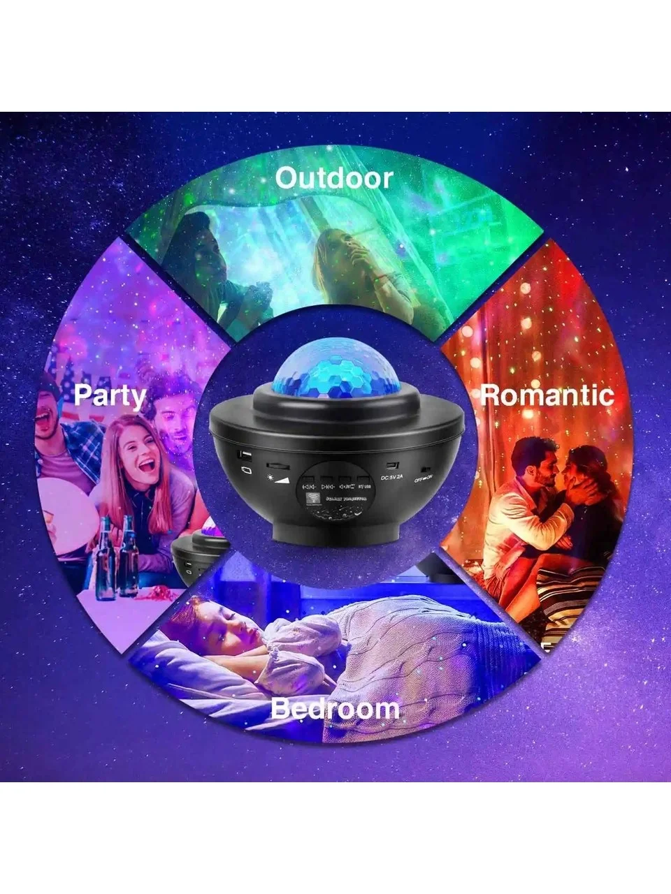 Yıldızlı Projektör Tavan Bulutsu Galaxy Lazer Işıklı Disko Topu Bluetooth Hoparlör Parti Led Lambası