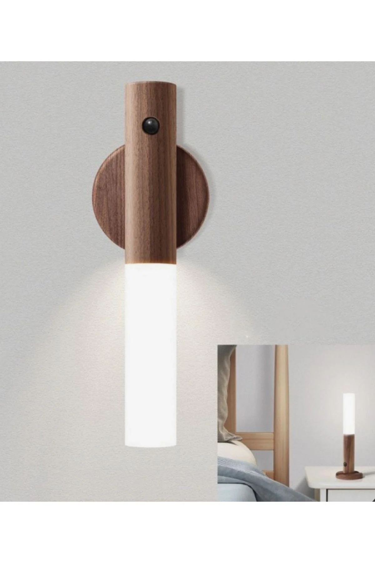 Sensörlü Usb Şarjlı Mıknatıslı Taşınabilir Duvar Aplik Masa Lambası Ahşap Görünümlü Gün Işığı