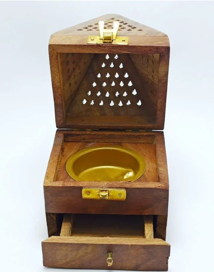 El Yapımı Ahşap Piramit Tütsülük Buhurdanlık – Dekoratif Kule Tütsü Kutusu