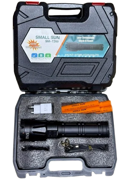 Small Sun Zoomlu Şarjlı El Feneri 60W 6000 Lümen Type-C Şarjlı 2 Km Menzil