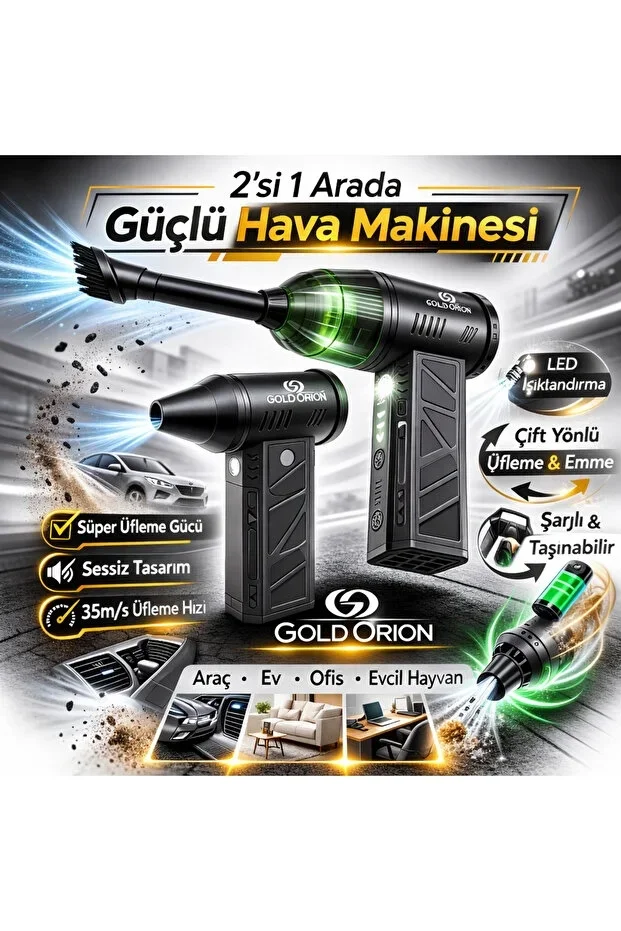 Goldorion Mini Şarjlı Hava Üfleyici ve Vakumlu El Süpürgesi
