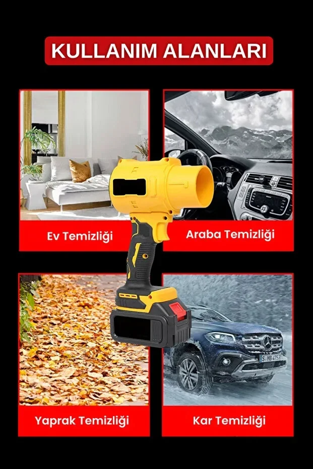 Gold Orion 21V Kablosuz Hava Üfleyici | 32.000RPM Turbo Fan, 12.000mAh Batarya, Bahçe & Araç Kurutma / Sarı