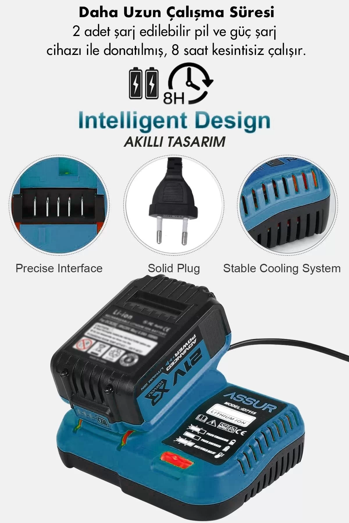 Assur Profesyonel 21V Akülü Somun Sıkma Sökme Matkap Taşlama Kırıcı Delici Hilti 4lü Set