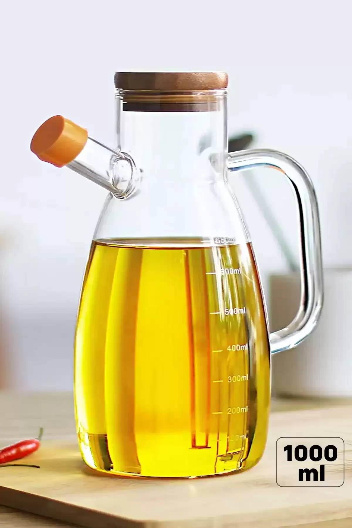 Bambu Kapaklı Cam Yağdanlık