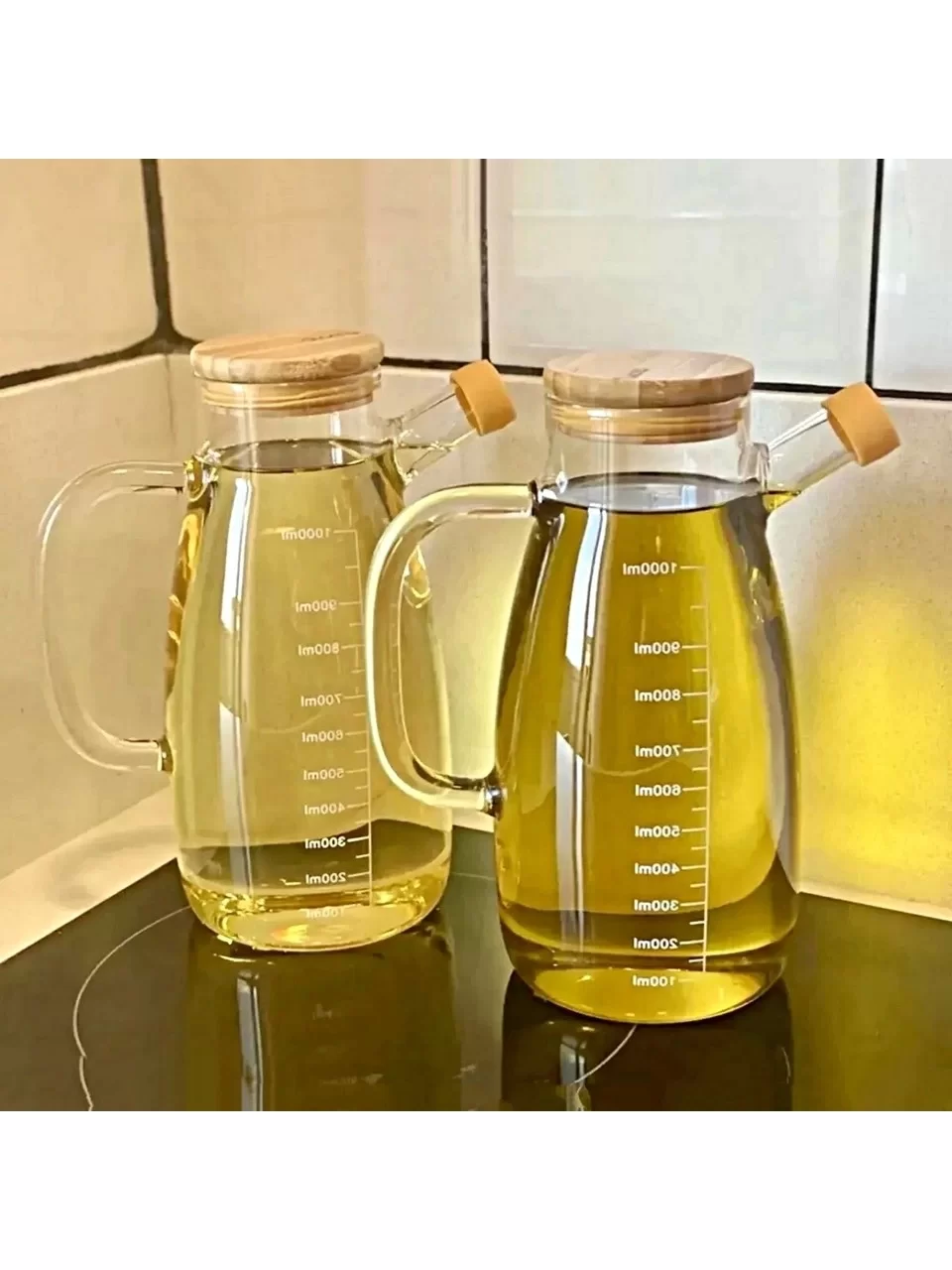 Bambu Kapaklı Cam Yağdanlık