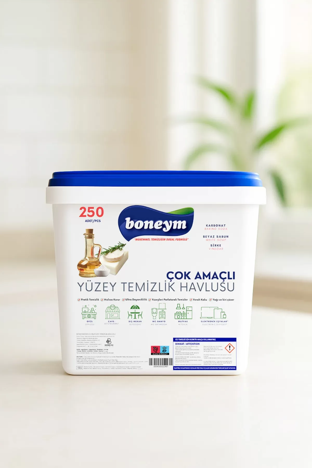 BONEYM Hijyenik Kova Islak Yüzey Temizlik Havlusu Beyaz Sabun Kokulu