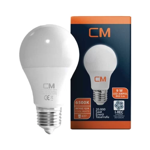Cmsolar 9W E27 Duy 6500K Beyaz Işık LED Ev Ampulü