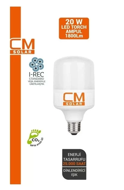 Cmsolar LED Torch Ampul 20W E27 Duy 6500K Beyaz Işık 1800 Lümen