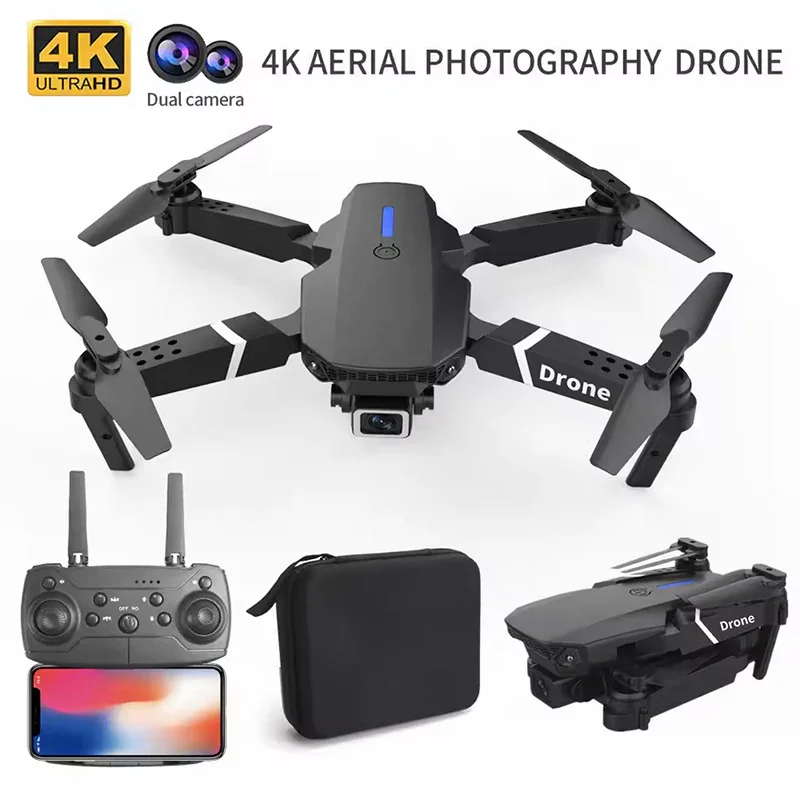 E88 Drone 4K Hd Çift Kameralı Drone App Kontrol Wifi Li Katlanabilir Quatcopter X3 Batarya
