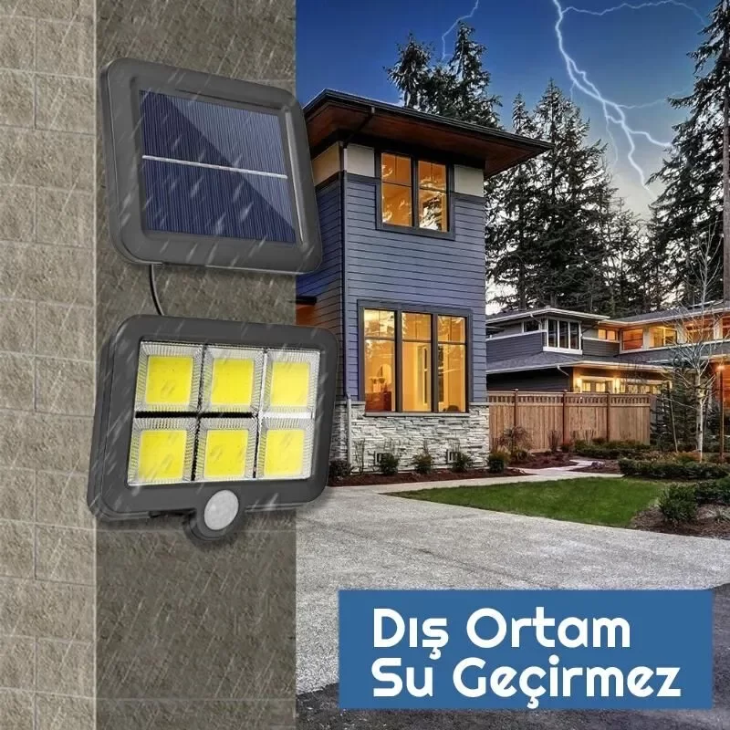 Egonex 120 Cob LED Solar Panel Güneş Enerjili 3 Mod Duvar Lambası