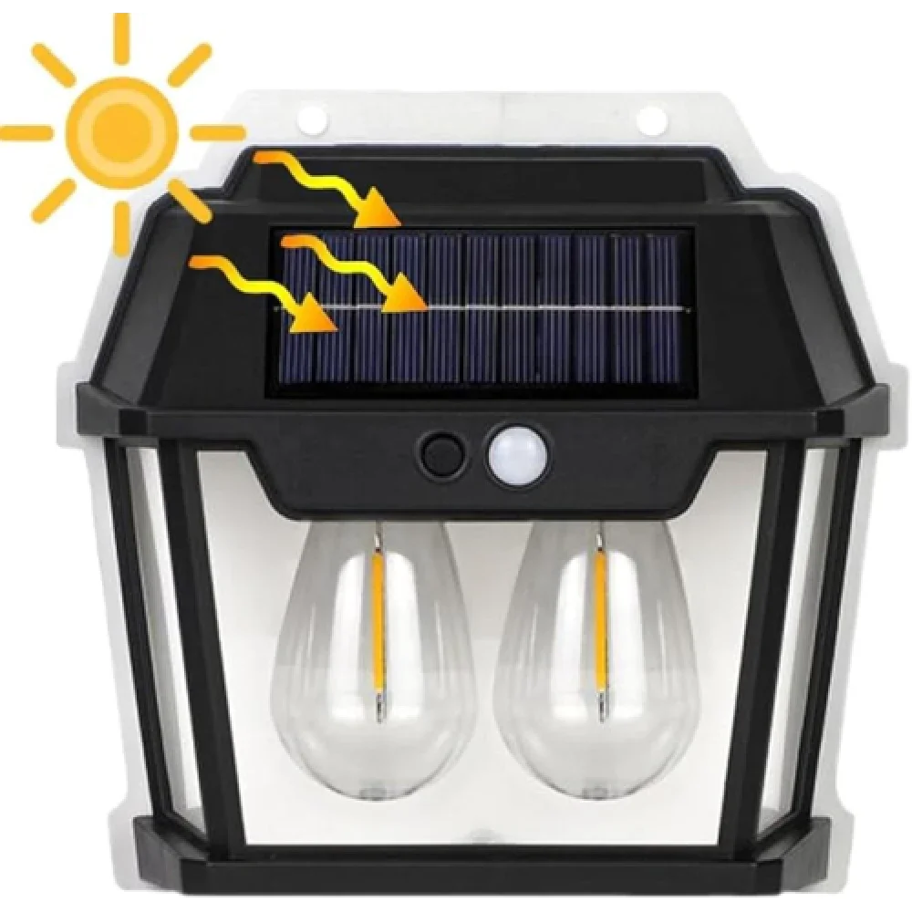 Egonex 2 Ampullü Hareket Sensörlü Solar Güneş Enerjili Ampul Led Duvar Lambası