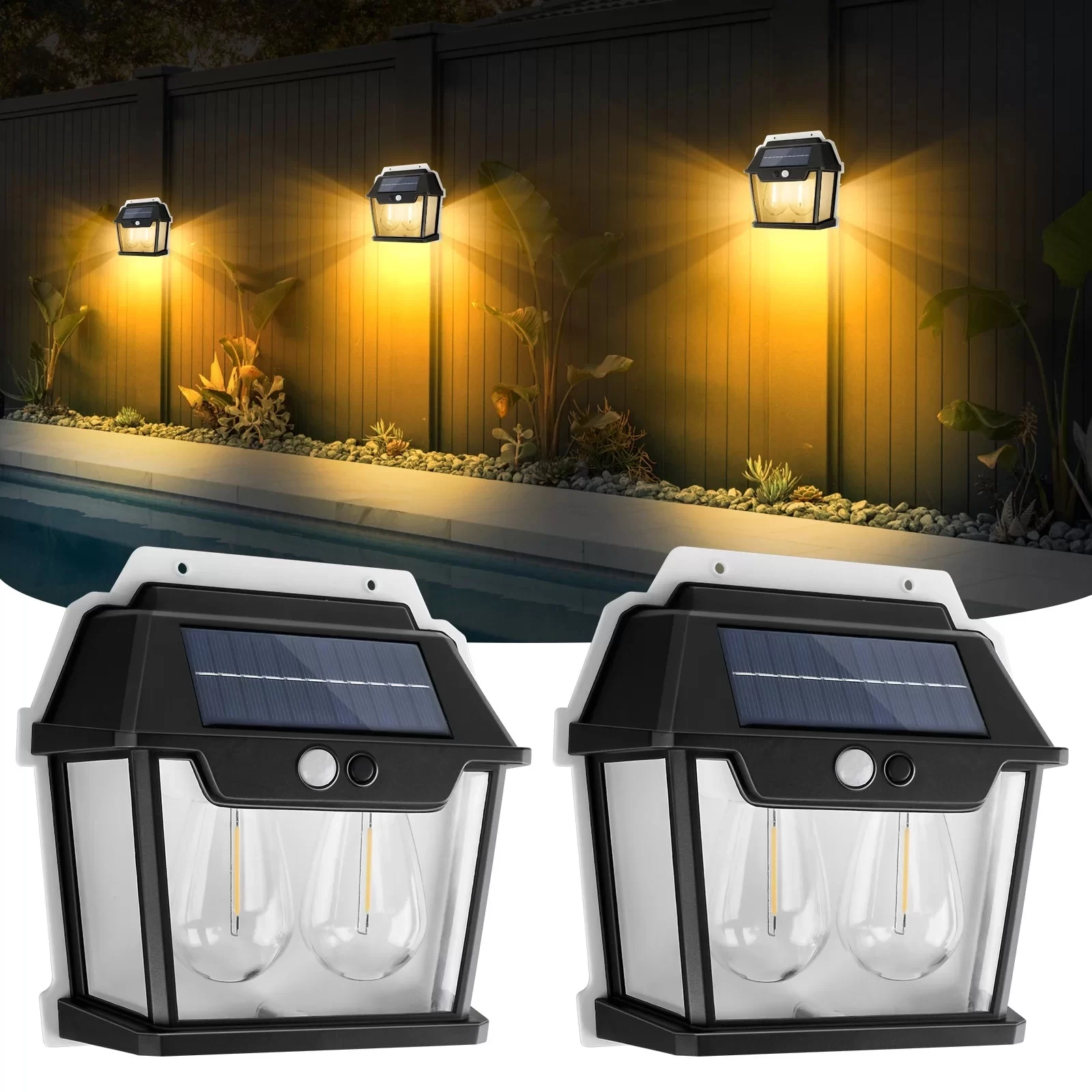 Egonex 2 Ampullü Hareket Sensörlü Solar Güneş Enerjili Ampul Led Duvar Lambası
