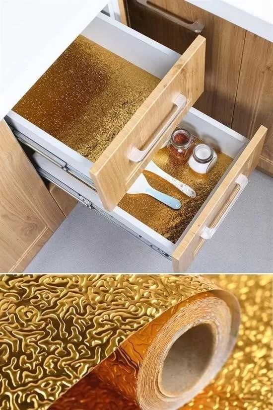 Egonex 2 Metre Kendinden Yapışkanlı Silinebilir Mutfak Tezgah Üstü Sticker Folyo Gold Renk Egonex 2 Metre Kendinden Yapışkanlı Silinebilir Mutfak Tezgah Üstü Sticker Folyo Gold Renk