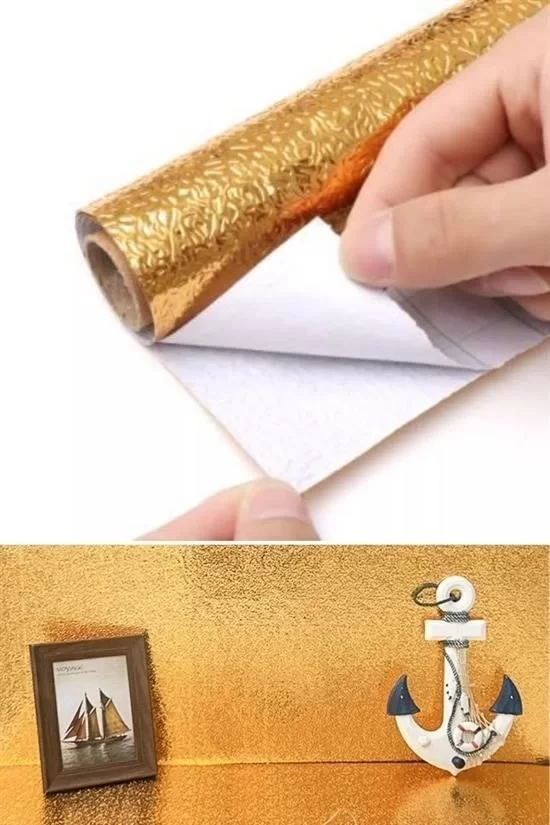 Egonex 2 Metre Kendinden Yapışkanlı Silinebilir Mutfak Tezgah Üstü Sticker Folyo Gold Renk Egonex 2 Metre Kendinden Yapışkanlı Silinebilir Mutfak Tezgah Üstü Sticker Folyo Gold Renk