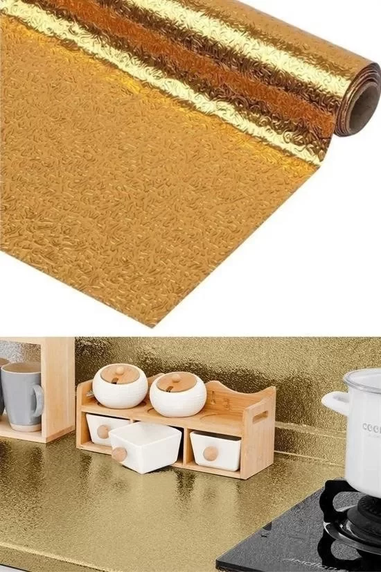 Egonex 2 Metre Kendinden Yapışkanlı Silinebilir Mutfak Tezgah Üstü Sticker Folyo Gold Renk Egonex 2 Metre Kendinden Yapışkanlı Silinebilir Mutfak Tezgah Üstü Sticker Folyo Gold Renk