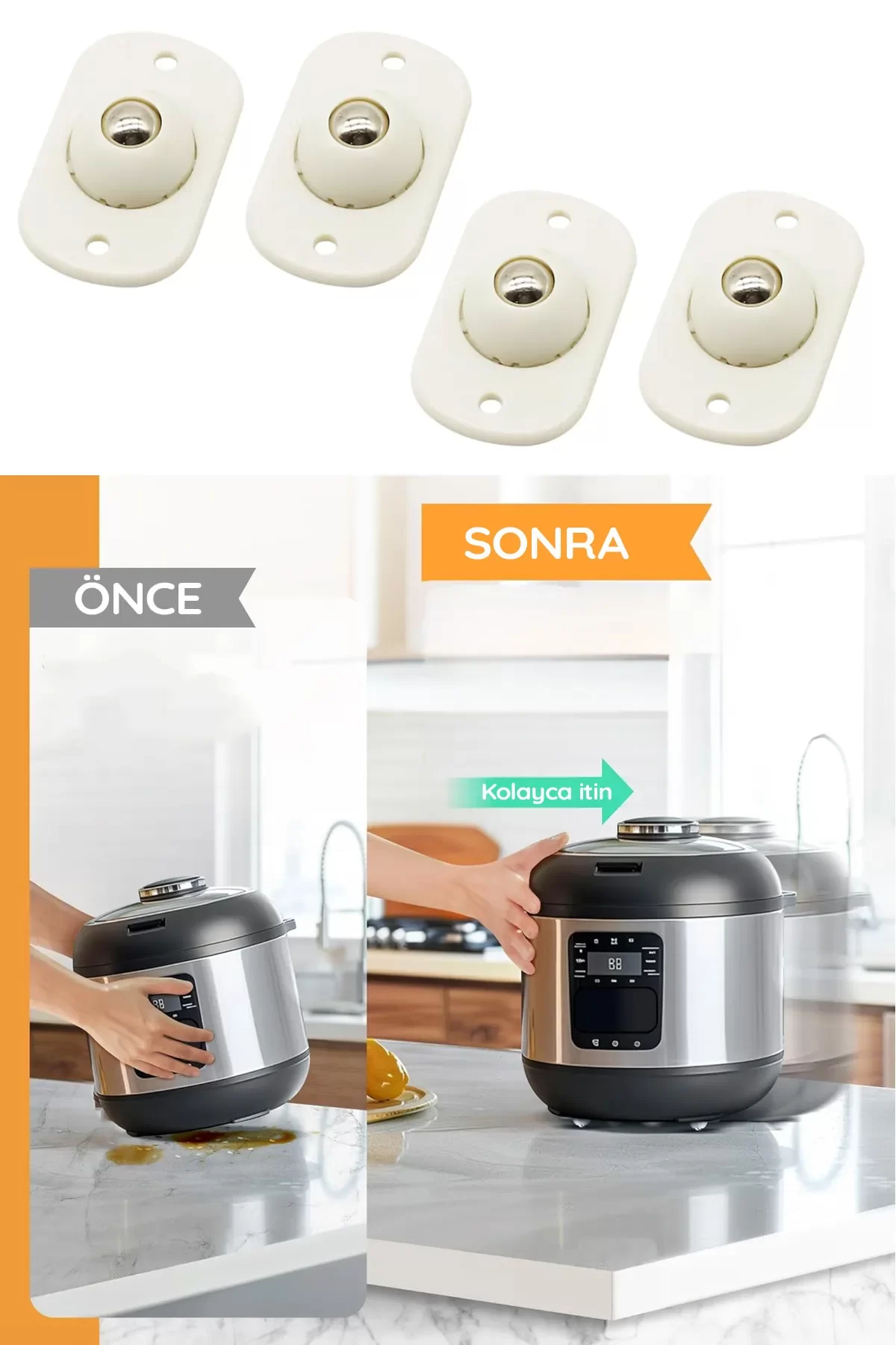 Egonex 4 Adet Pratik 360 Derece Döner Tekerlek Bilyeli Eşya Kaydırma Aparatı Yapışkanlı Mini Tekerlekler