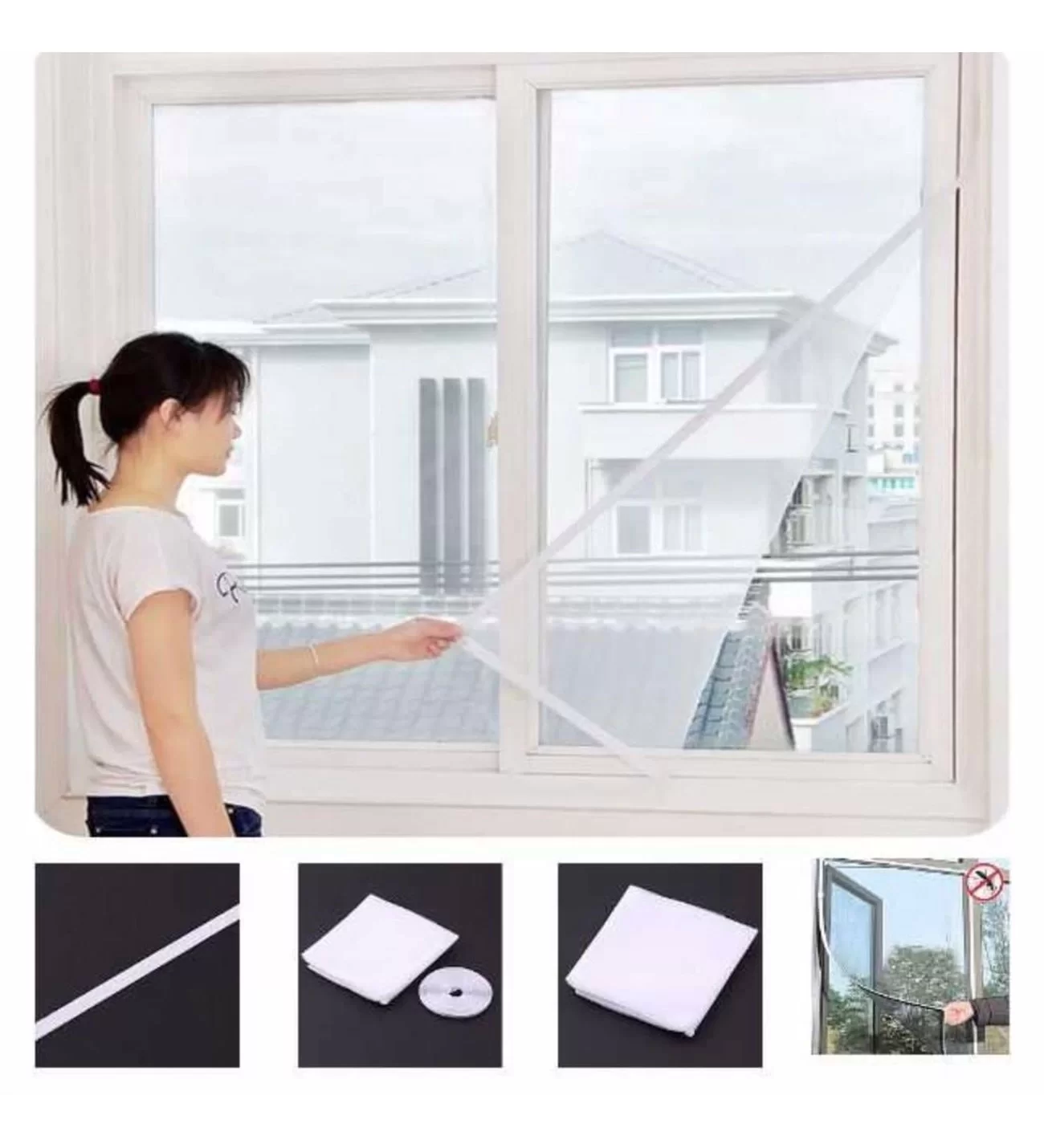 Egonex 75 X 125 Cm + 4 Mt Cırt Bant Kesilebilir Hazır Pencere Tül Sineklik Pratik Tak Çıkar