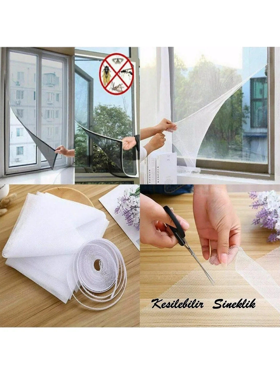 Egonex Cırt Bantlı Yapışkanlı 100Cm X 150Cm Kesilebilir Pencere Sinekliği