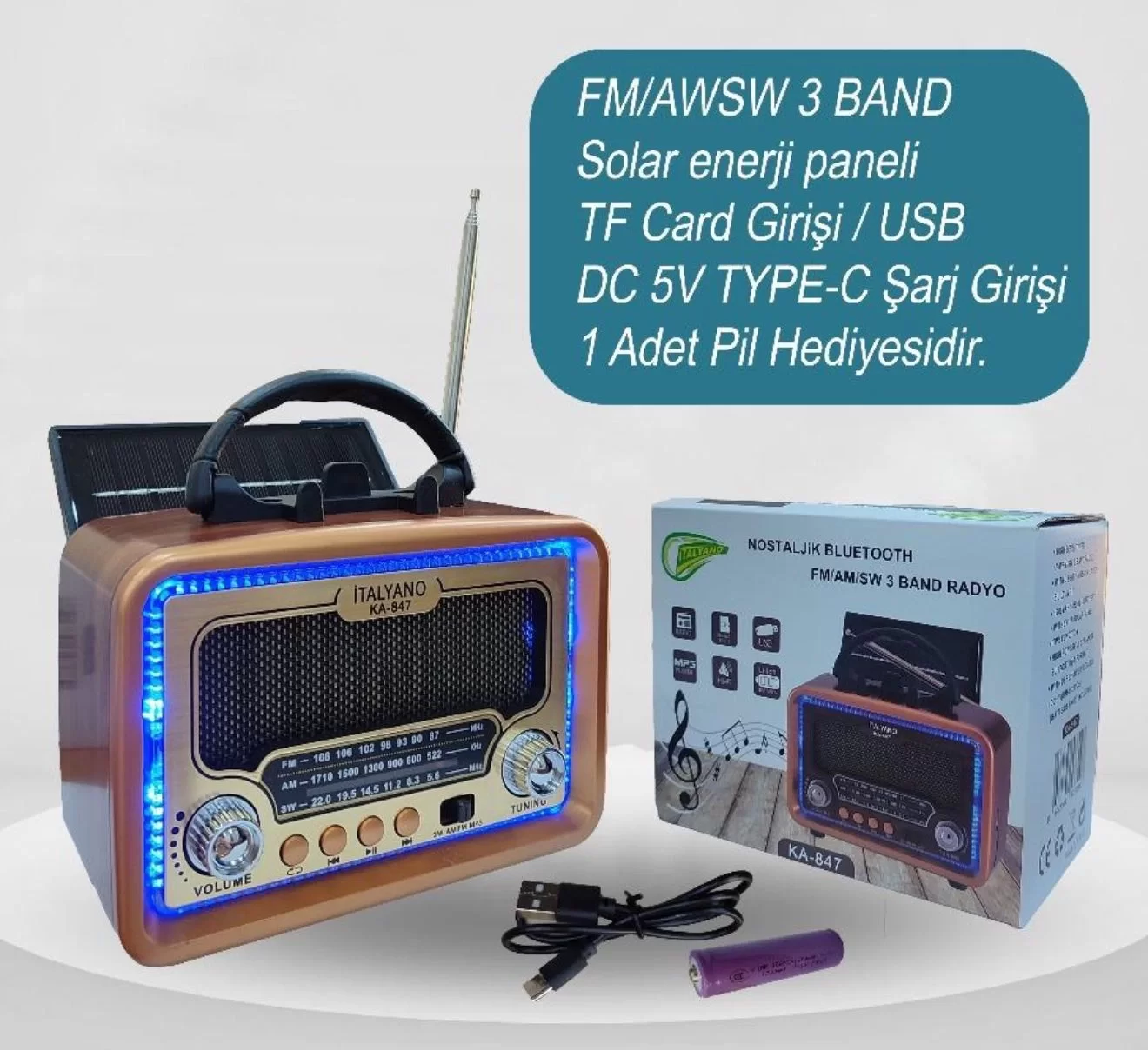 Egonex İtalyano Nostaljik, Bluetooth Bağlantılı, FM-AM-SW 3 Band Radyo KA-847