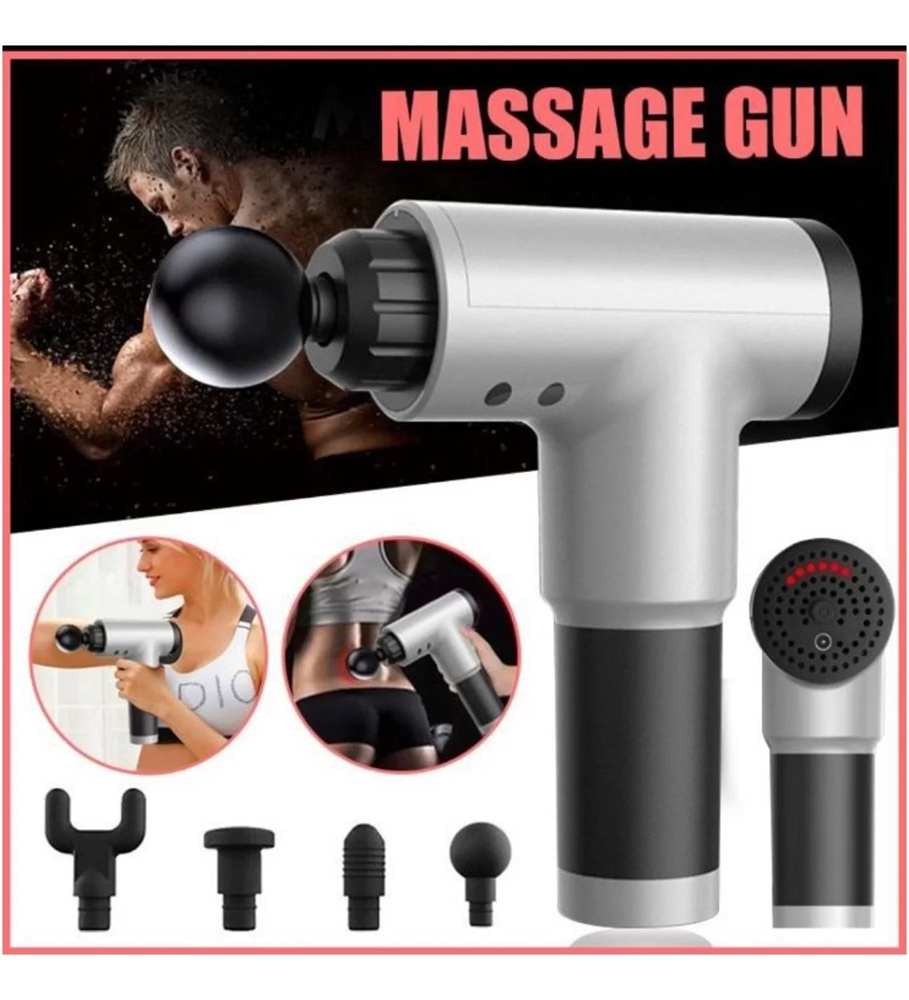 Fascial Gun RH-320 6 Kademe Hız Ayarlı, 4 Parça Başlıklı, Usb Şarjlı, Masaj Tabanca Aleti