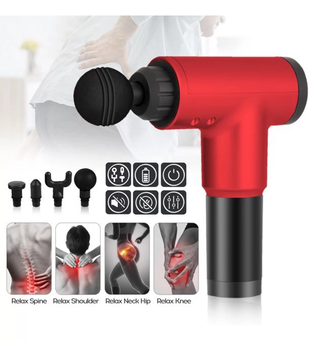Fascial Gun RH-320 6 Kademe Hız Ayarlı, 4 Parça Başlıklı, Usb Şarjlı, Masaj Tabanca Aleti