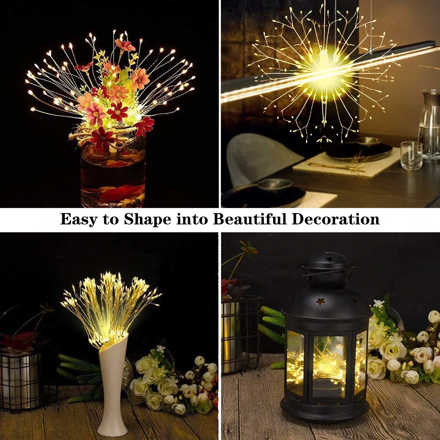 Fişli Asılı Havai Fişek Işıkları 120 LED Ampul Bakır Tel Şerit Işık