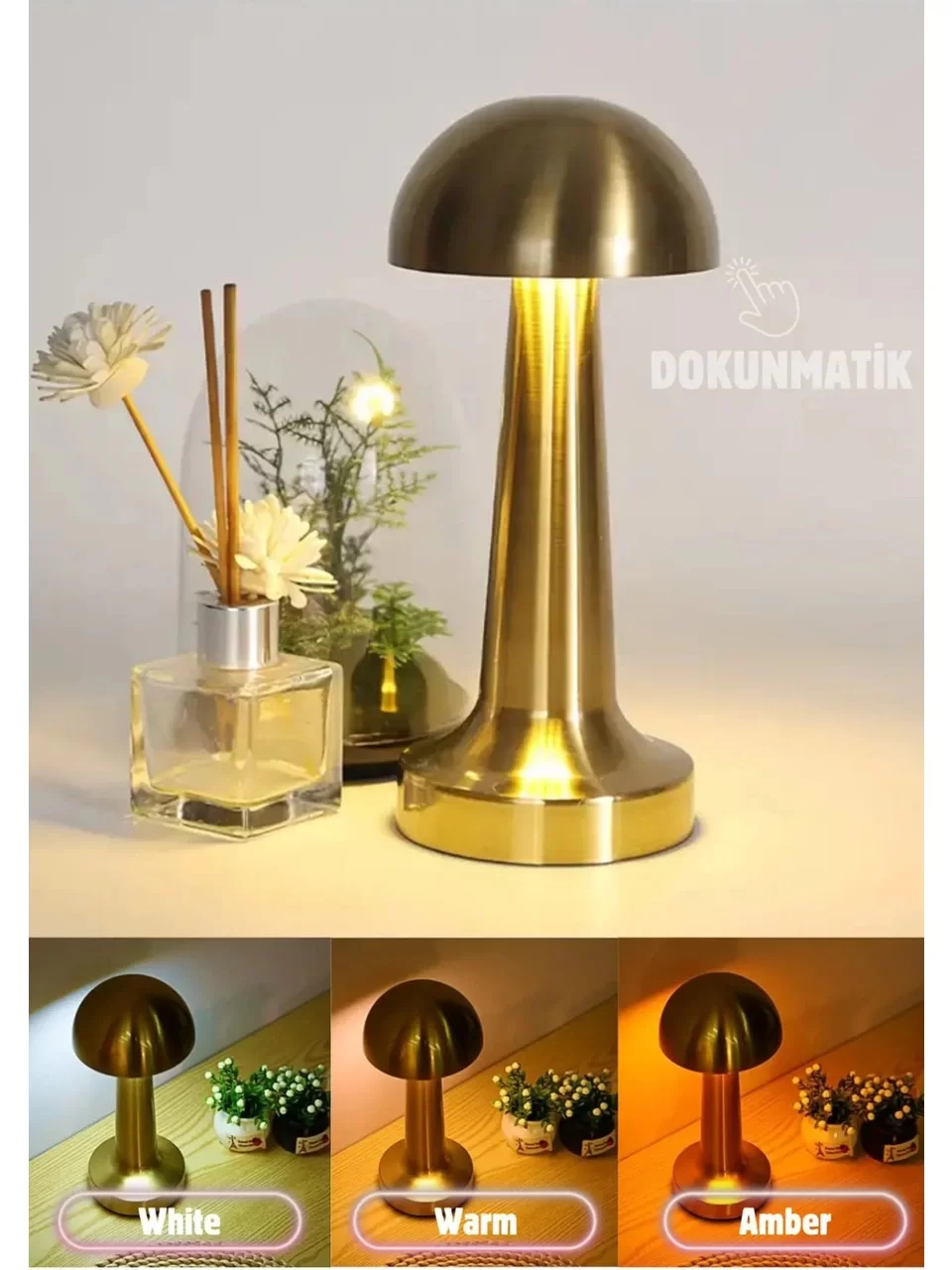 Forlife Dekoratif Şarjlı LED Mantar Masa Lambası Gold FL-8055