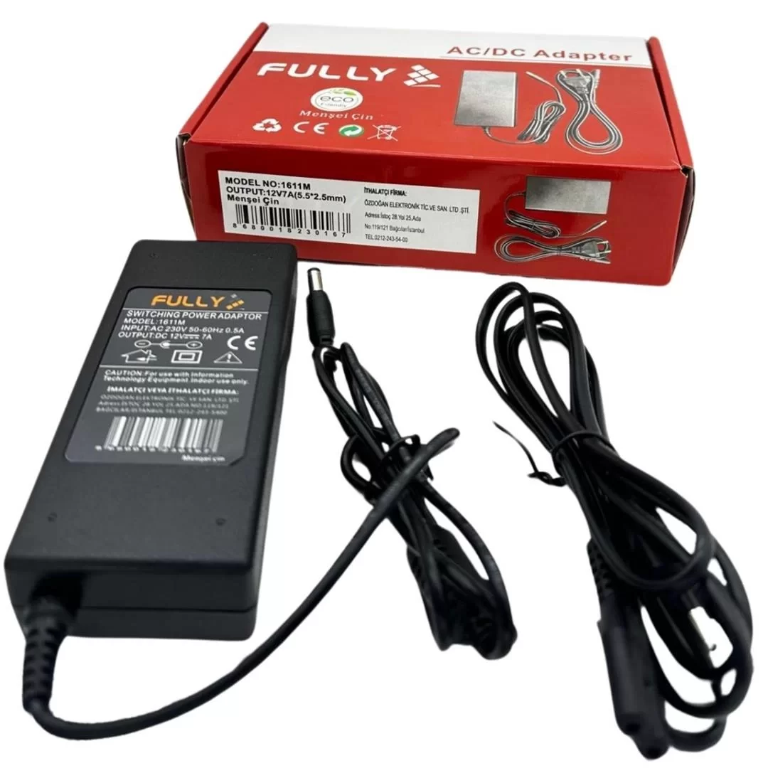 Fully 1611M 12 Volt - 7 Amper 5.5*2.5 Uçlu Plastik Kasa Masaüstü Adaptör