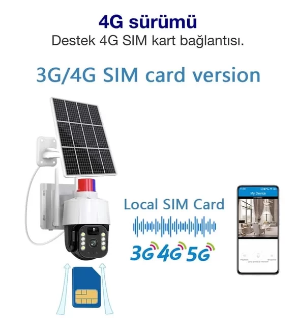 Güneş Panelli Sim Kart Ile Çalışan 4g+ Wi-Fi 5mp Outdoor Dış Mekan Güvenlik Kamerası - Beyaz
