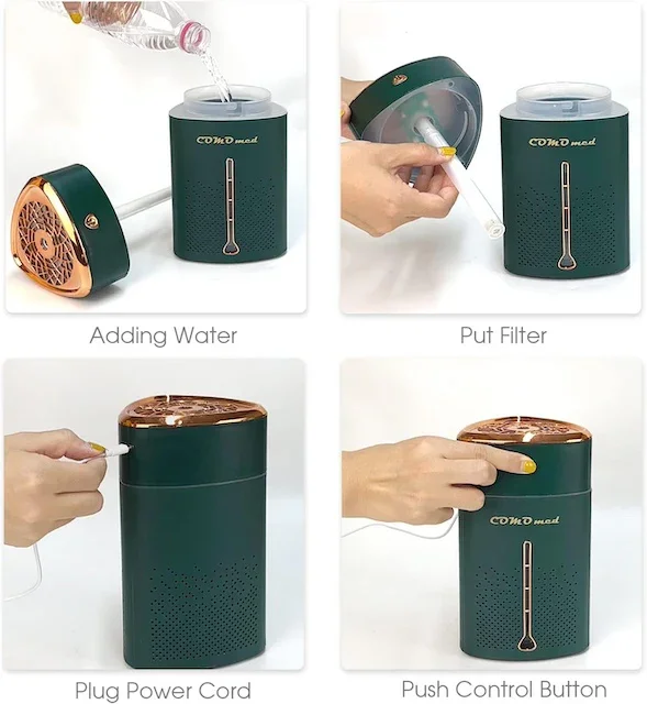 1000 ML Ultrasonik Hava Nemlendirici Işıklı Buhar Makinesi Ve Aroma Difüzörü
