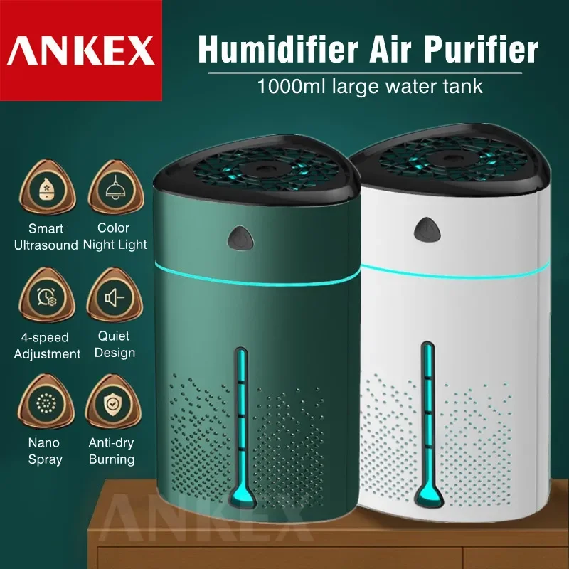 1000 ML Ultrasonik Hava Nemlendirici Işıklı Buhar Makinesi Ve Aroma Difüzörü