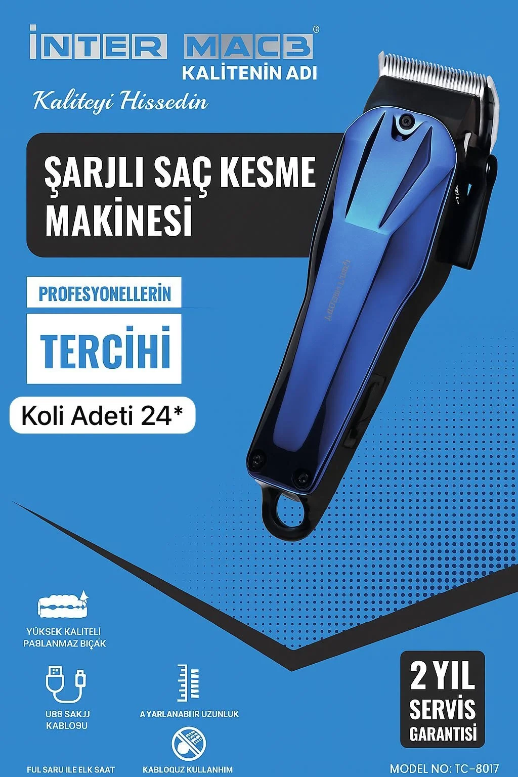inter Mac3 Şarjlı Saç Kesme Makinesi TC-8017