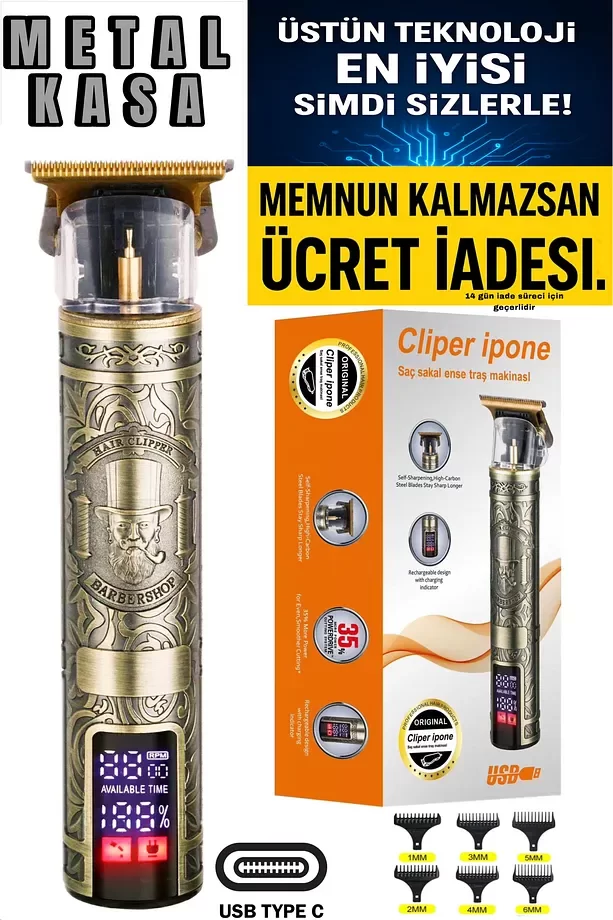 Ipone 0685 Profesyonel Saç Sakal Ense Çizim Tüm Vücut Lazer Epilasyon Öncesi Şarjlı Tıraş Makinesi