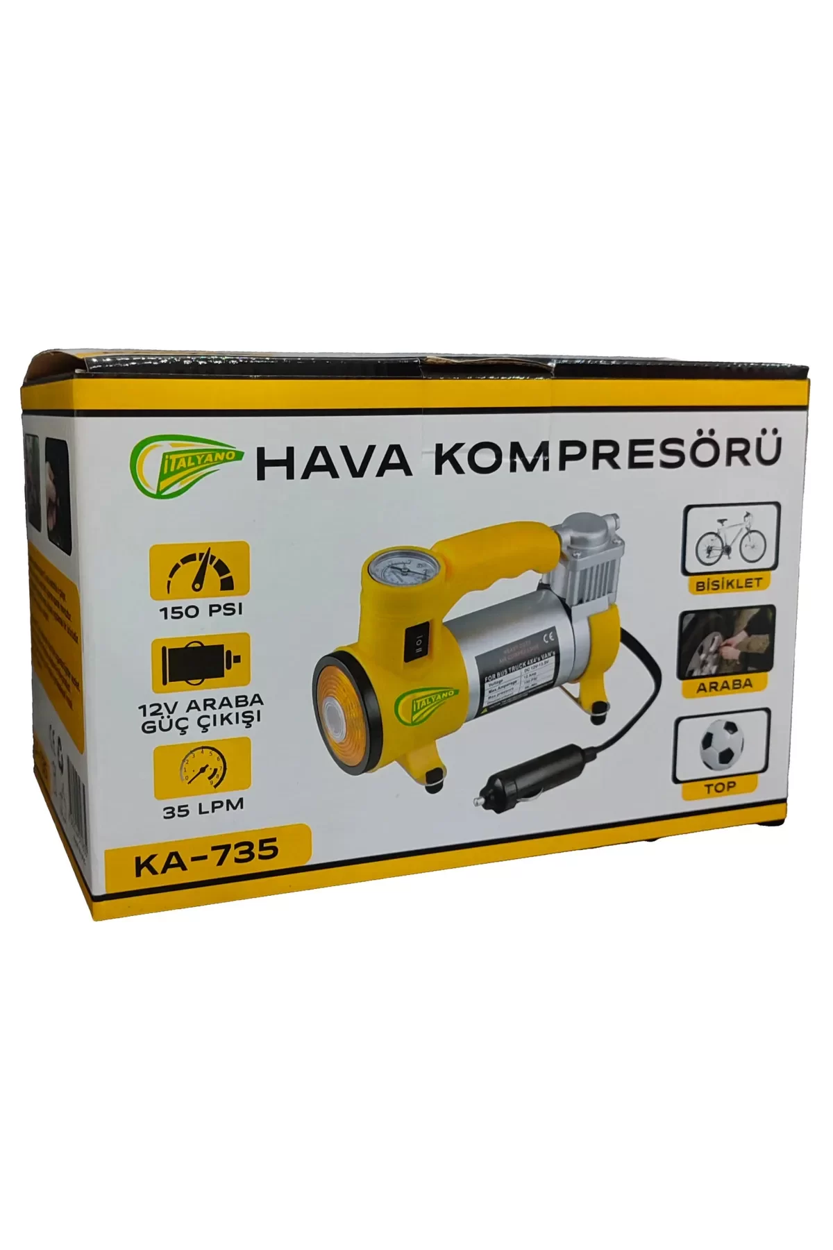 Italyano Elektrikli Araba Lastik Şişirme / 150 PSI - 12V / Taşınabilir Metal Hava Kompresörü