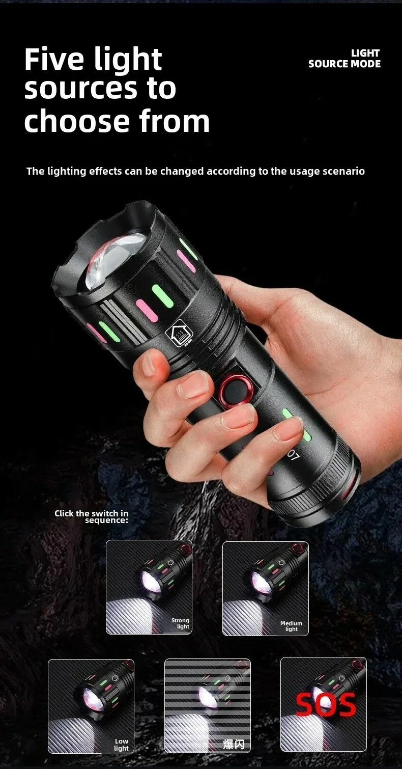 LED El Feneri 2000 Lümen USB Şarj Edilebilir Flash Işığı Yüksek Güçlü El Feneri Taktiksel Uzun Menzil El Lambası XA-B707 LED El Feneri 2000 Lümen USB Şarj Edilebilir Flash Işığı Yüksek Güçlü El Feneri Taktiksel Uzun Menzil El Lambası XA-B707