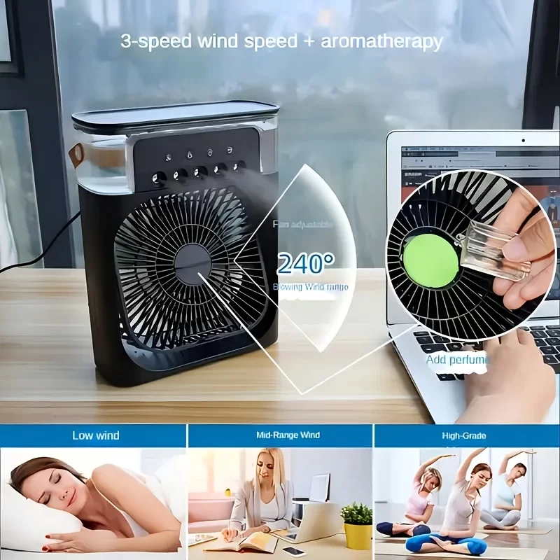 Masaüstü Mini Su Ve Buz Hazneli Buhar Püskürtmeli 3in1 Vantilatör Fan