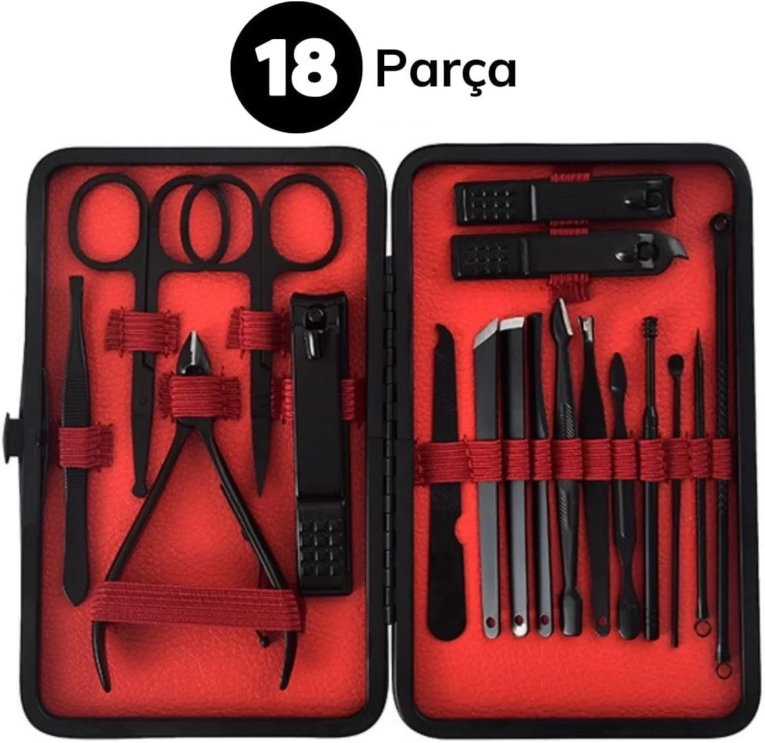 Mujgan 18 Parça Manikür Pedikür Set Kutusu Çelik Deri Çantalı Bakım Seti