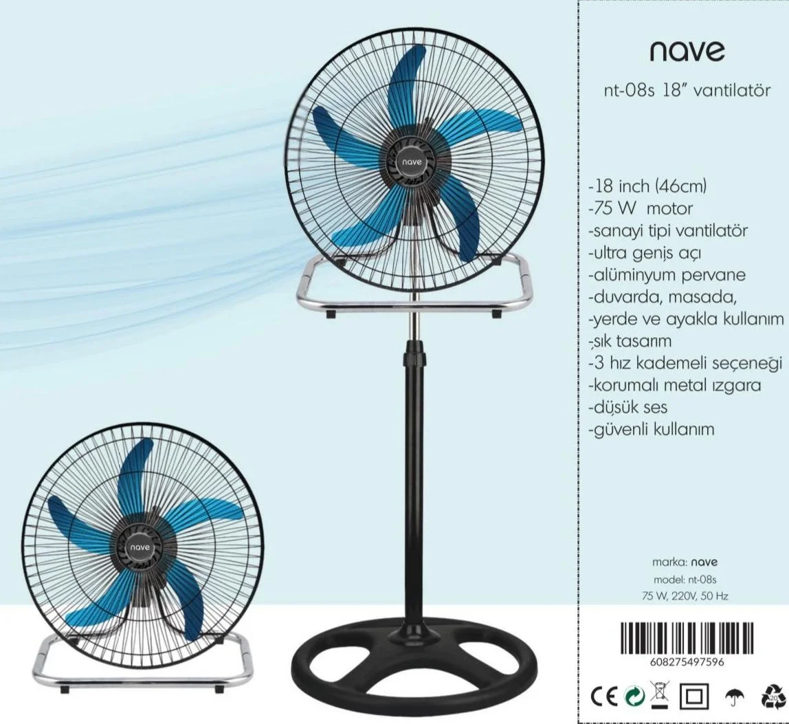 Nave Vantilatör NT-08S 18 Inch. Sanayi tipi vantilatör. 18 ( 46 cm.) 75 Watt motor