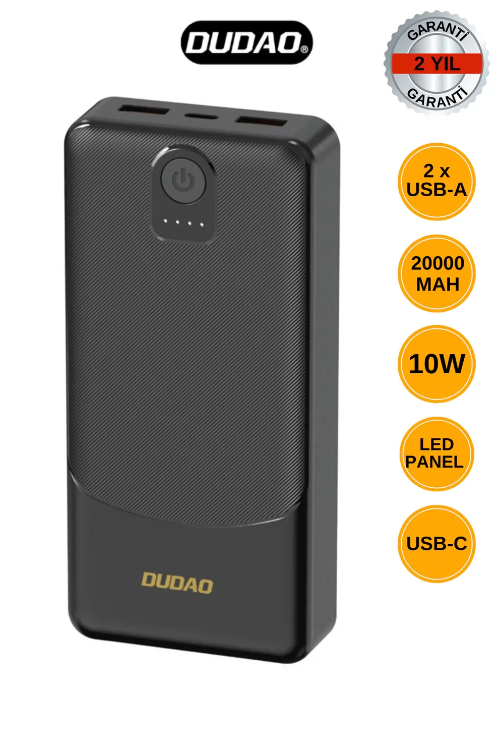 Powerbank Dudao K10Pro 2.4A 20000mAh 2 x USB-A - Siyah