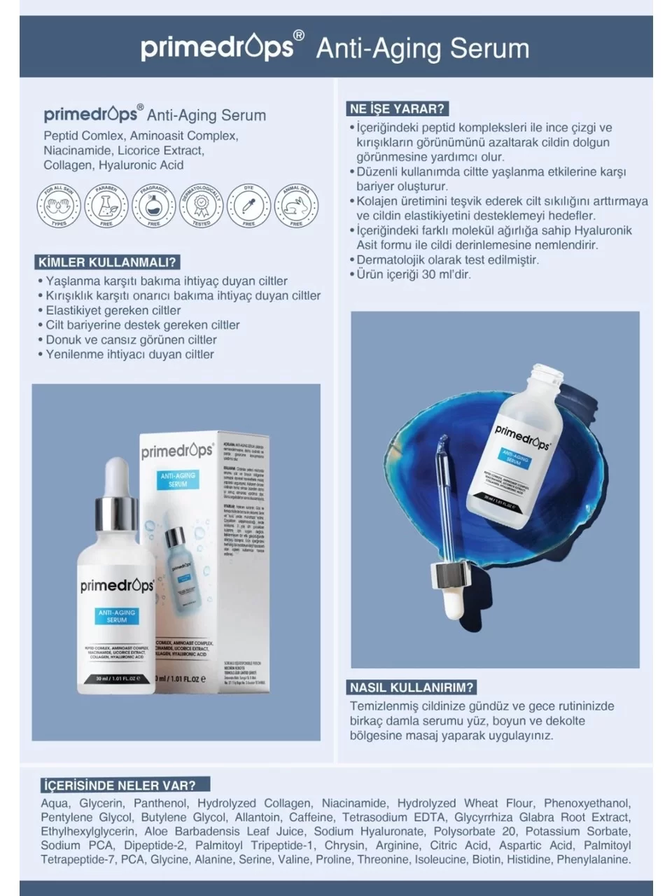 Primedrops Peptid Complex Yaşlanma Karşıtı Serum 30 ml
