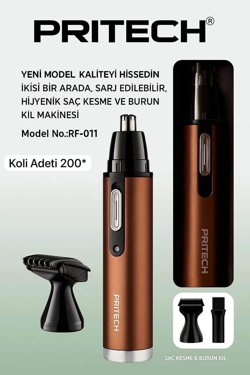 Pritech Rf-011 Kulak Burun Kıl Alma Ense Tüy Burun Şarjlı Tıraş Makinesi